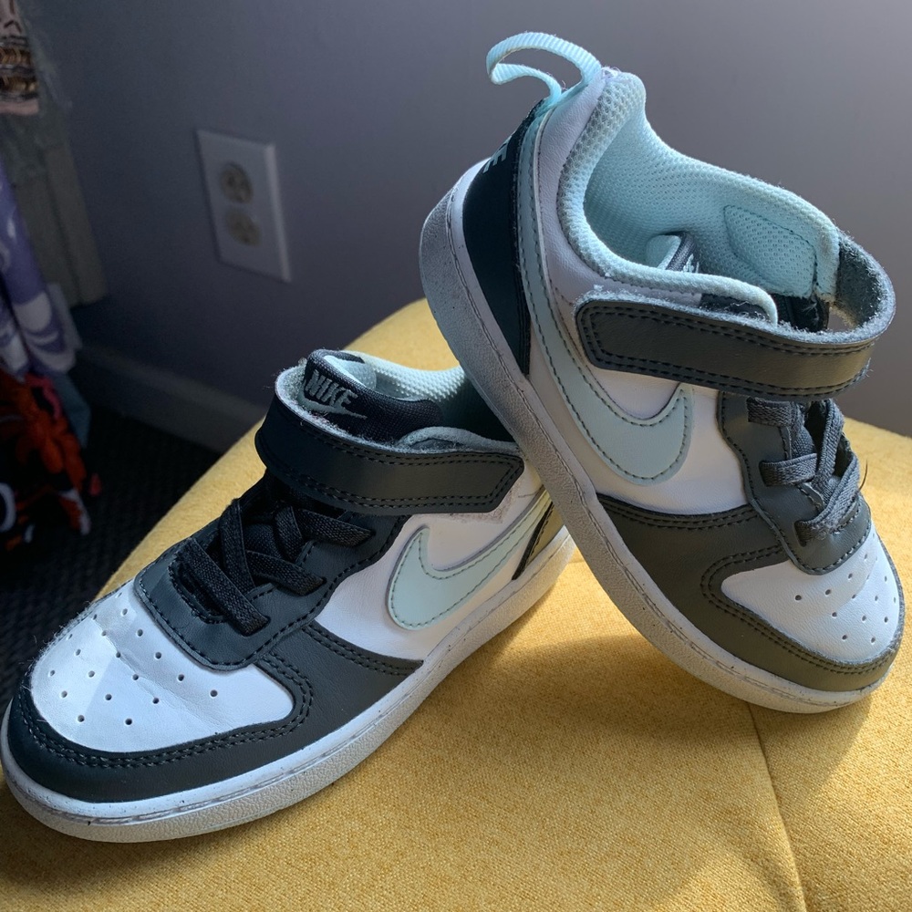 RIYAH’S CLOSET Nike Court Borough Low ' Black White Sneakers  Light Blue Accents